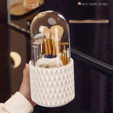 360 Rotating Large Capacity Transparent Makeup Brush Storage Pen Holder Acrylic Dust With Lid Desktop Cosmetic Storage Box